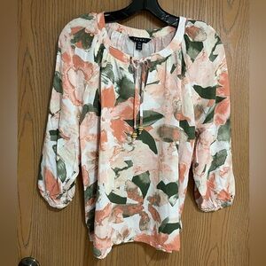 Tribal Peach and Green Floral Blouse